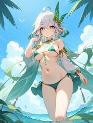 absurd_res aged_up ai_generated barefoot bikini blush breasts feet genshin_impact micro_bikini ministro nahida_(genshin_impact) wet