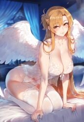 ai_generated angel angel_wings asuna big_breasts hourglass_figure hoyoverse huge_breasts ignisai large_breasts orange_hair sole_female tagme thick_thighs thighhighs white_lingerie white_thighhighs wings yuuki_asuna