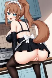 1girls ai_generated animal_ears animal_tail anus ass back_view breasts brown_hair dog_girl indoors kemonomimi latam_virtual_youtuber lilybell_vt long_hair looking_at_viewer maid maid_uniform no_panties pussy socks solo_female tagme thighs tupadrev4 upskirt virtual_youtuber vtuber