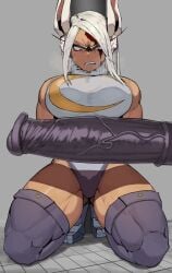 1girls badasengsu big_penis bunny_ears bunny_girl dark-skinned_female dark_skin long_hair miruko my_hero_academia red_eyes rumi_usagiyama soolee040995 veiny_penis white_hair