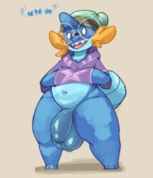 anthro anthro_only big_ass big_balls big_penis blue_body chubby flaccid generation_3_pokemon glasses hoodie littlerager male male_focus male_only mudkip pokemon pokemon_(species) scalie sharp_teeth solo solo_male tail thick_thighs