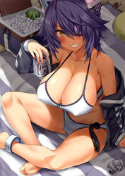 blush bra breasts cameltoe cleavage darkmaya female female_only hair_over_one_eye huge_breasts kantai_collection looking_at_viewer panties solo tenryuu_(kantai_collection)