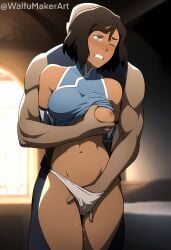 1boy 1boy1girl 1girl1boy 1girls ai_generated avatar_legends bed bedroom blue_eyes breast_grab brown_nipples clenched_teeth dark-skinned_female female fingerless_gloves grabbing_breasts grabbing_from_behind hand_in_panties hi_res high_resolution highres korra large_breasts male male/female molestation nipples no_pants one_eye_closed panties pussy_juice pussy_juice_drip shirt_lift short_hair the_avatar the_legend_of_korra vulva_handjob waifumakerart water_tribe white_panties