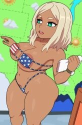 1girls blonde_hair blue_eyes boku_no_hero_academia breasts dark-skinned_female dark_skin female kabeume large_breasts medium_hair meryl_(mha) micro_bikini my_hero_academia solo