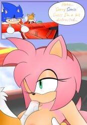 1girls 2boys amy_rose anthro anthro_on_anthro anthro_only anthrofied blowjob blue_body blue_fur breasts english_text eulipotyphlan fellatio female green_eyes hedgehog large_breasts male one_eye_closed oral oral_sex orange_fur penis_between_breasts pink_fur sega sonic_(series) sonic_the_hedgehog sonic_the_hedgehog_(series) tails_the_fox text white_fur zunidont