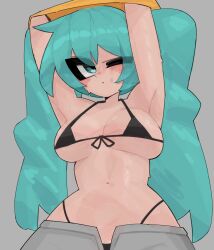 1girls blue_eyes blue_hair blush brazilian_miku hatsune_miku one_eye_closed ponytails solo solo_female stripping tan_body twintails vocaloid