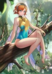 1girls 2024 atlus bare_legs bare_thighs barefoot beneceadraws blue_eyes blush breasts fairy fairy_wings feet gallica legs long_ears looking_at_viewer metaphor:_refantazio orange_hair petite petite_body petite_female pointy_ears sega short_hair sitting skinny sleeveless sleeveless_shirt slim_waist small_breasts smiling_at_viewer wings