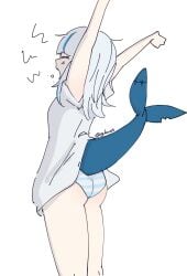 blue_and_white_striped_panties butt gawr_gura gubuos hololive panties shark_tail shimapan striped_panties tail