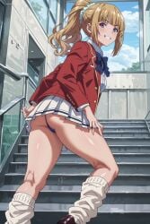 ai_generated blonde_hair classroom_of_the_elite female karuizawa_kei loafers loose_socks school_uniform thong upskirt