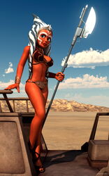 1girls 2015 3d ahsoka_tano alien alien_girl armband balcony bantha-ii_cargo_skiff bare_shoulders big_breasts blue_eyes bracer busty choker curvy eyelashes female female_only front_view high_heels holding_object hourglass_figure humanoid kondaspeter looking_at_viewer mammal marking metal_bikini midriff orange_skin outdoor outside pose posing shadow shiny shiny_skin slave_ahsoka slave_bikini solo standing star_wars star_wars_rebels tatooine togruta vibro_axe voluptuous weapon wide_hips