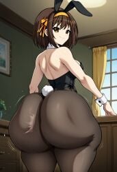 ai_generated ass ass_clapping big_ass big_butt blackwhiplash_(style) bottom_heavy bunnysuit female female huge_ass huge_butt looking_back massive_ass massive_butt suzumiya_haruhi suzumiya_haruhi_no_yuuutsu twerking