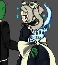 anon female fully_clothed hand_on_butt hand_on_hip marie_korbel oekaki red_eyes skullgirls tagme white_hair