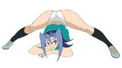 1girl ass blue_hair blush bryanjoel edit female hi_res jack-o_pose kamishiro_rio legwear long_hair open_legs panties red_eyes rio_kamishiro skirt smile solo underwear yu-gi-oh! yu-gi-oh!_zexal