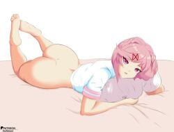 1female 1girls ass butt doki_doki_literature_club feet female_focus natsuki_(doki_doki_literature_club) pink_eyes pink_hair thefishart