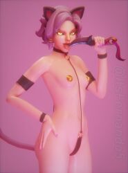 cat_ears cat_tail chocker glowing_eyes itsfernando knife licking_knife lingerie maeve_(paladins) paladins paladins_champions_of_the_realm pink_hair