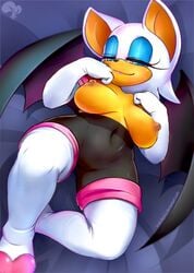 1girls bat exposed_breasts female female_only furry huge_breasts just-umbra rouge_the_bat sega smirk solo sonic_(series) white_fur wings