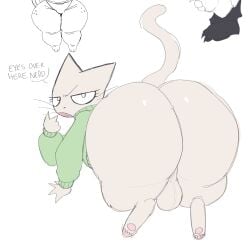 anthro bad_anatomy balls ballsack big_ass big_butt bubble_ass bubble_butt catboy cute cute_fang femboy femboy_only feral gay girly looking_at_viewer looking_back sweater tika_(tuggg) tuggg