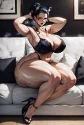 ai_generated big_breasts bra cellulite feet glasses goth goth_girl high_heels milf muscular_female nico_robin oil one_piece sweat thick_ass thick_thighs