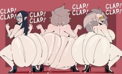 3girls areolae ass ass_clapping ass_to_ass big_ass big_breasts black_hair breasts bubble_butt clapping_cheeks crouching dat_ass eda_clawthorne family fat_ass female female_only gilf glasses grey_hair gwendolyn_clawthorne heels hoovedleader huge_ass large_ass lilith_clawthorne long_hair looking_at_viewer looking_back massive_ass mature mature_female nipples nude nude_female shoes smile squatting sweat sweaty_ass sweaty_body the_owl_house thick_ass thick_thighs twerking wide_hips