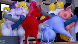 16:9 3d_(artwork) absurd_res anthro ass balls big_breasts big_butt breasts digital_media_(artwork) erection female friendship_is_magic genitals group hasbro hi_res huge_breasts huge_butt intersex intersex/female intersex/male male male/female my_little_pony nipples nude penis smile symm widescreen
