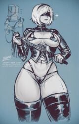 1girls android android_girl big_breasts black_blindfold blindfold breasts dominant_female dominatrix dommy dommy_mistress dommy_mommy female female_focus female_only iahfy large_boobs large_breasts mole mole_under_mouth nier nier:_automata nier_(series) robot robot_girl robot_humanoid solo solo_female solo_focus thick_thighs thighs video_game_character whips white_hair white_hair_female yorha_2b