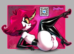 1_eye 1girls alternate_version_available anus areolae armwear ass big_ass black_corset black_eyes black_gloves black_thighhighs blushpanda bottomless breasts corset cyclops elbow_gloves female female_only footwear full_body gloves hair hazbin_hotel heels high_heels latex latex_clothing latex_gloves latex_thighhighs legs_up looking_to_the_side niffty nipples on_back one_eye orange_sclera pussy red_hair short_hair shortstack small_breasts smile solo solo_female thick_thighs thighhighs thighs topless vagina white_body white_skin