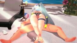 1boy 1girls 3d_animation animated armband artist_request ass back barefoot beach beach_ball beverage bikini blue_bikini blue_hair bouncing_ass braid censored clothed_female_nude_male feet flower flower_in_hair frills from_behind girls'_frontline girls'_frontline_2:_exilium glass hat hk416_(girls'_frontline) holster klukai_(cerulean_breaker)_(girls'_frontline_2) klukai_(girls'_frontline_2) long_hair lying lying_on_back mosaic_censoring nude official_alternate_costume penis plant ponytail soles straight swimming_pool swimsuit table tagme underwear video visor_cap water