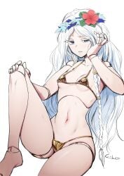1girls belly belly_button bikini blue_hair c-low doll doll_girl doll_joints elden_ring elden_ring_nightreign fromsoftware gold_bikini golden golden_bikini light-skinned_female light_skin petite petite_body petite_female revenant revenant_(nightreign) small_breasts swimsuit swimwear tummy white_background