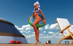 1girls 2014 3d ahsoka_tano alien alien_girl alternate_version_available artist_name bare_shoulders barefoot big_breasts bikini bikini_bottom bikini_top blue_eyes busty chair clone_wars curvy day detailed_background ewok_floating_tire eyelashes female female_only front_view holding_object hourglass_figure humanoid jedi jedi_padawan kondaspeter leg_lift leg_up looking_at_viewer mammal marking midriff open_mouth orange_skin outdoor outside pose posing shadow shiny shiny_skin solo standing star_wars swimsuit thong togruta underboob voluptuous water wide_hips