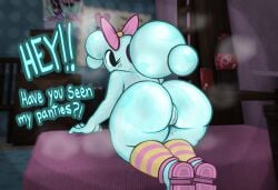 2025 absurd_res accessory all_fours anthro ass beverage beverage_can big_butt blue_body blue_text blushcrunch_studio bodily_fluids bottomless bottomless_anthro bottomless_female bow_ribbon bubble bubble_butt clothed clothing colored dandy&#039;s_world dialogue digital_drawing_(artwork) digital_media_(artwork) english_text female flutter_(dandy&#039;s_world) footwear genital_fluids genitals gyattatonic hair hair_accessory hair_ribbon hair_tie hairbow hi_res knee_highs knee_socks legwear looking_back looking_for_clothing musk offscreen_character pattern_clothing pattern_footwear pattern_legwear pattern_socks pink_bow pink_clothing pink_footwear pink_shoes ponytail poppy_(dandy&#039;s_world) poster presenting presenting_hindquarters ribbons roblox shoes socks soda soda_bottle solo striped_clothing striped_footwear striped_socks stripes sweat talking_to_another text toon_(dandy&#039;s_world) topless vaginal_fluids vulva wallpaper