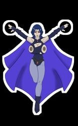 1girls breast_expansion breasts cape dc dc_comics exposed_breasts exposed_nipples female female_only floating grenholt grey_skin huge_breasts magic magic_user purple_hair rachel_roth raven_(dc) ripped_clothing solo superhero teen_titans