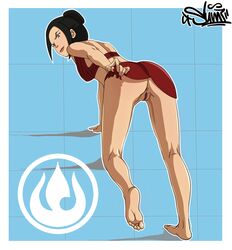 2017 avatar_the_last_airbender azula bent_over clothed clothing exposed female female_only half_naked half_nude highres human medium_breasts no_panties no_pants pussy skirt solo sumirei