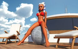 1girls 2014 3d ahsoka_tano alien alien_girl alternate_version_available artist_name bare_shoulders barefoot big_breasts bikini bikini_bottom bikini_top blue_eyes busty chair clone_wars curvy day death_star_beach_ball detailed_background eyelashes female female_only front_view hourglass_figure humanoid jedi jedi_padawan kondaspeter looking_at_viewer mammal marking midriff orange_skin outdoor outside pose posing shadow shiny shiny_skin sitting solo spread_legs spreading star_wars swimsuit thong togruta umbrella underboob voluptuous water wide_hips