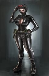 abstract_background alternate_version_available balaclava big_breasts black_clothing black_ops_(half-life) black_ops_assassin blue_eyes bodysuit boots cleavage cleavage_cutout clothed female female_only front_view gloves goggles grenade half-life half-life_(series) hand_on_waist looking_at_viewer night_vision_goggles skin-tight_suit solo stanbl7 standing tagme tight_clothing