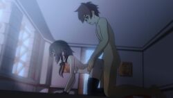 1boy 1girls 2d all_fours animated brown_hair canon_couple couple doggy_style doggystyle kono_subarashii_sekai_ni_shukufuku_wo! medium_breasts megumin naked naked_female naked_male penetration petite satou_kazuma sex small_breasts tagme video