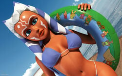 1girls 2014 3d ahsoka_tano alien alien_girl alternate_version_available artist_name bare_shoulders big_breasts bikini bikini_bottom bikini_top blue_eyes busty chair clone_wars curvy day detailed_background ewok_floating_tire eyelashes female female_only front_view holding_object hourglass_figure humanoid jedi jedi_padawan kondaspeter looking_at_viewer mammal marking midriff orange_skin outdoor outside pose posing shadow shiny shiny_skin solo standing star_wars swimsuit thong togruta underboob voluptuous water wide_hips