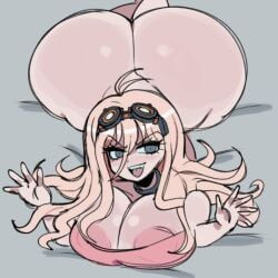 1girls areolae ass ass_bigger_than_head ass_bigger_than_torso ass_focus big_ass big_breasts blonde_hair bottom_heavy bottomless bottomless_female breasts bubble_butt clothing danganronpa danganronpa_v3 face_down_ass_up fat_ass female female_only goggles goggles_on_head huge_ass hyper hyper_ass iruma_miu large_ass looking_at_viewer looking_up massive_ass mstreetsamurai smile solo strawberry_blonde_hair thick_ass thick_thighs thunder_thighs top-down_bottom-up wide_hips