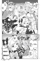 bar_censor camilla_(fire_emblem) censored corrin_(fire_emblem) corrin_(fire_emblem)_(male) doujin drill_hair drool_on_face drooling elise_(fire_emblem) english_text fellatio fire_emblem fire_emblem_fates monochrome oral page_4 peter_mitsuru pinpoint translated unofficial_translation