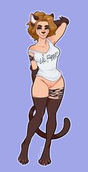 anthro blue_background bottomless cervine clothed clothing digital_media_(artwork) feline feline female humanoid lil_peep mammal missn oscha pussy shirt simple_background smile solo teeth