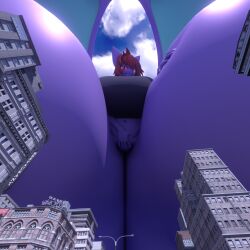 anthro ass big_breasts big_butt bite biting_lip black_clothing black_shirt black_topwear blender_(artwork) breasts building city clothing cloud crobat darkdraketom digital_media_(artwork) fangs female finger_fuck fingering generation_2_pokemon genitals grin hair hand_on_crotch hand_on_leg hand_on_thigh hi_res huge_butt huge_thighs hyper hyper_butt hyper_thighs looking_at_viewer looming macro_female navel nintendo pokemon pokemon_(species) purple_body red_eyes red_hair shirt sky smile solo sophia_nedoma_(pelleelle) squish teeth thick_thighs topwear vaginal_penetration vulva wings yellow_sclera