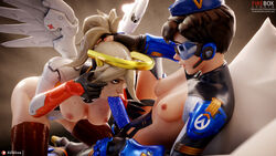 2girls 3d absurd_res alternate_costume angela_ziegler areolae blender blizzard_entertainment breasts cadet_oxton fellatio female female_only fireboxstudio garrison_cap lena_oxton mechanical_halo mercy nipples oral overwatch patreon_username strap-on tagme thighhighs tracer tumblr_username yuri