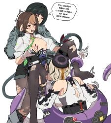 3girls absurdres animal_ears bare_shoulders black_hair breasts fellatio ffd_threesome futa_with_female futanari futasub glasses grabbing_another's_breast grabbing_from_behind green_jacket groping group_sex hat highres holding_another's_leg jacket jane_doe_(zenless_zone_zero) long_tail monster_girl mouse_ears mouse_girl mouse_tail multicolored_hair multiple_girls open_clothes open_mouth oral pantyhose sandwiched scylla tail tentacle tentacle_girl tentacle_tail testicles thiren threesome tomiya_(zenless_zone_zero) torn_clothes torn_pantyhose yidhari_murphy yuri zanqi zenless_zone_zero
