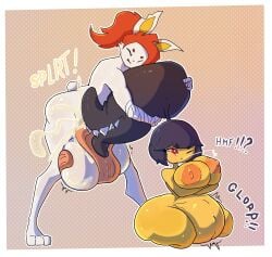 anthro big_breasts big_nipples blowjob breasts cinderace cum cum_in_mouth cum_inside cumflation excessive_cum fat_ass femboy femboy_on_female furry hard_nipples huge_ass huge_balls huge_breasts huge_cock humanoid hyper_balls hyper_penis inflation kingcroc licking_balls long_tongue mawile muscular_femboy nintendo oc onomatopoeia plap pokemon pokemon_(species) shortstack swallowing_cum thick_thighs tongue_out tongue_wrap wide_hips