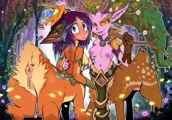 after_kiss anus areola ass blizzard_entertainment bodily_fluids breasts brown_body canaryprimary centaur cervitaur deer deer_girl deer_taur duo eyelashes female female/female fur genitals heroes_of_the_storm hi_res league_of_legends lillia_(league_of_legends) lunara lunara_(warcraft) nipples pupils quadruped riot_games saliva saliva_string smile split_form tail taur tencent thick_thighs three-quarter_view vulva warcraft