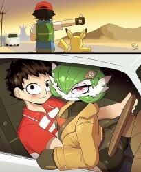 1girls arzyparzy ash_ketchum ass backpack big_ass big_breasts big_butt blush breasts driving emma_(pokemon)_(cosplay) female furry furry_female gardevoir hitchhiking matiere_(pokemon)_(cosplay) mega_stone owo pikachu pokemon pokemon_(species) poketoon satoshi_(pokemon) sirnight sirnight_(poketoon) smug smug_smile tagme thighs tomorrow_with_gardevoir tomorrow_with_sirnight van yugo's_gardevoir yugo_(pokemon) yuugo's_sirnight yuugo_(pokemon)