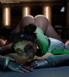 1girls 3d blizzard_entertainment bottomless brightburn3d dark-skinned_female fearless_illari illari_(overwatch) illari_quispe_ruiz jack-o_pose latina le_sserafim looking_at_viewer overwatch overwatch_2 peruvian_female pov smile soft_smile solo solo_female solo_focus source_request