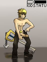 1boy armpit_hair blonde_hair confident erection footwear gay human key keyblade kingdom_hearts male male_only pants_open pants_pull podstatu pointing_at_penis presenting_penis roxas showing_off weapon yaoi