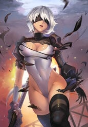 absurdres big_breasts breasts cleavage dantewontdie female female_only highres large_breasts nier nier:_automata solo thighhighs yorha_2b