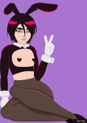 1girls black_hair black_hair_female bleach bunny_ears bunny_ears_(cosmetic) bunnysuit clothed clothed_female ecchi female female_only flat flat_chest flat_chested gloves heart-shaped_pasties heart_pasties kuchiki_rukia looking_at_viewer nasty_byte no_sex pale pale-skinned_female pale_skin pantyhose pasties peace_sign reverse_bunnysuit short_hair short_hair_female small_breasts sole_female yokozuwari