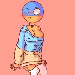 1girls big_breasts blush countershade_tail countryhumans countryhumans_girl cute hoodie jojofan_alsoch one_breast_out one_eye_closed solo_female ukraine_(countryhumans) ukrainian_flag